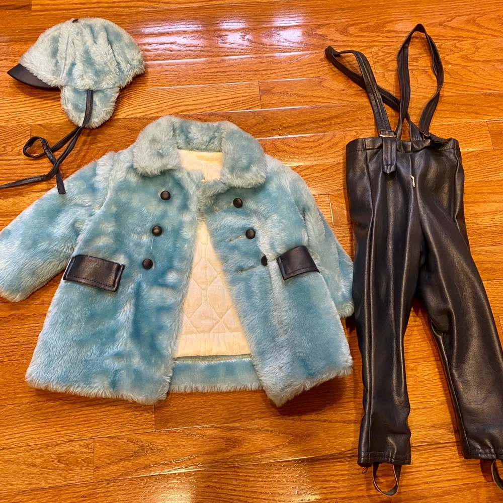 VINTAGE CHILDREN’S 1960s SNOWSUIT SET FASHION RITE blue jacket, pants, hat